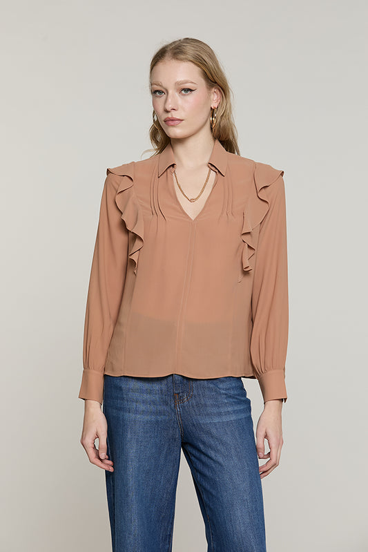 Blusa PARIETTI manica lunga con rouches + pieghe scollo v con collana logo - RDA2603009010 - Relish Autunno/Inverno 2026