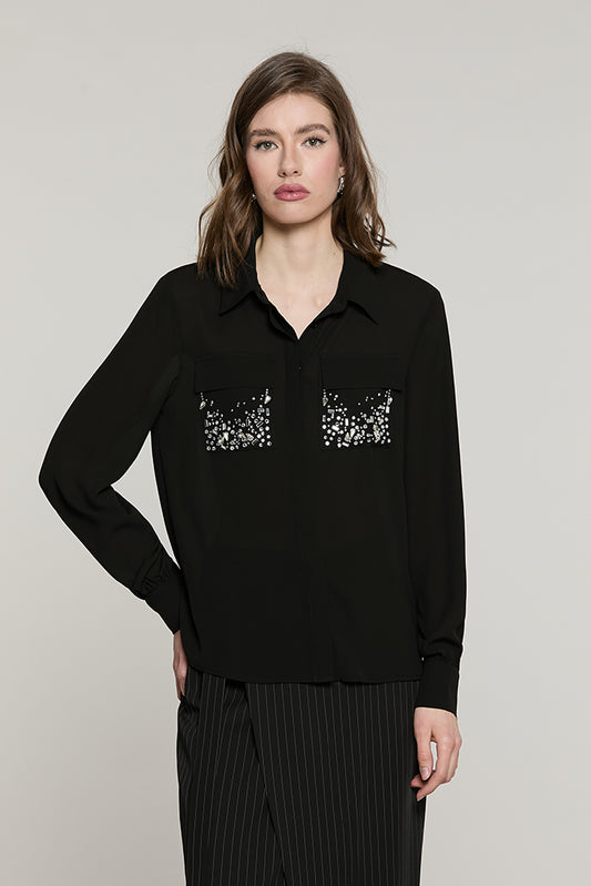 Camicia LIZZIE manica lunga con tasche + patte + strass - RDA2603009011 - Relish Autunno/Inverno 2026