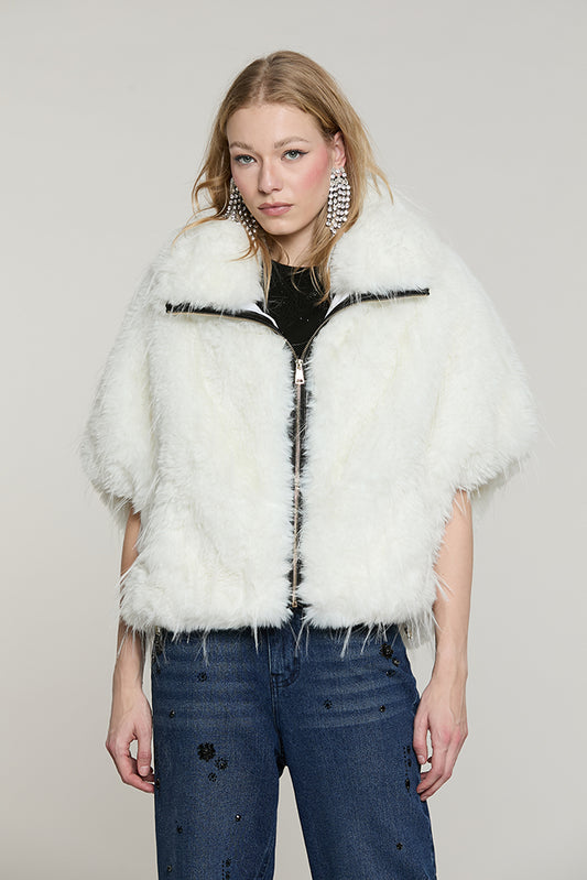 Pelliccia MEDINA eco manica 3/4 pipistrello con zip + tasche + ecopelle - RDA2605009005 - Relish Autunno/Inverno 2026