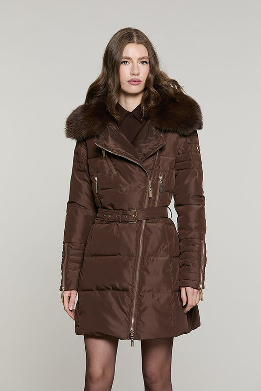 Piumino CUNY lungo manica lunga con zip + collo ecopelliccia staccabile + cintura - RDA2605009030 - Relish Autunno/Inverno 2026