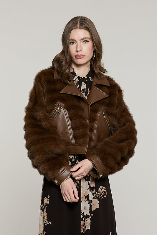 Pelliccia OVERTOYOU eco corta manica lunga con inserti ecopelle + zip + snap - RDA2605009059 - Relish Autunno/Inverno 2026