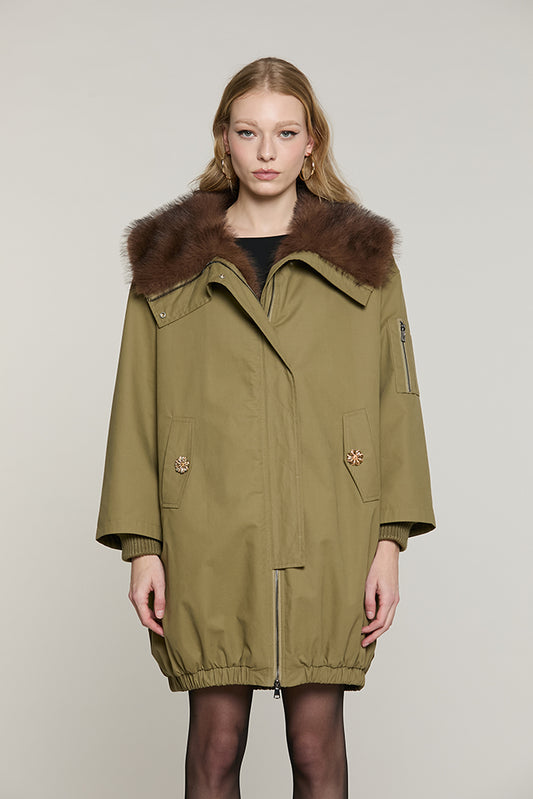 Parka MOYA lungo manica lunga con interno ecopellliccia collo ampio con zip + tasche - RDA2605033013 - Relish Autunno/Inverno 2026