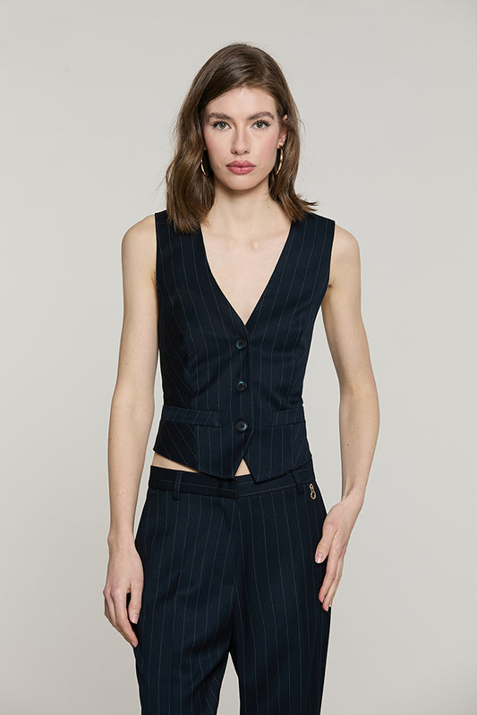 Gilet DANIELI_GE 3 bottoni con tasche gessato - RDA2605091044 - Relish Autunno/Inverno 2026
