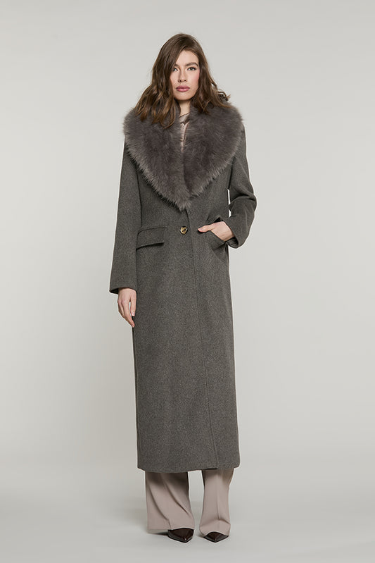 Cappotto SAVING lungo manica lunga con patte + tasche con collo ecopelliccia staccabile - RDA2605112019 - Relish Autunno/Inverno 2026