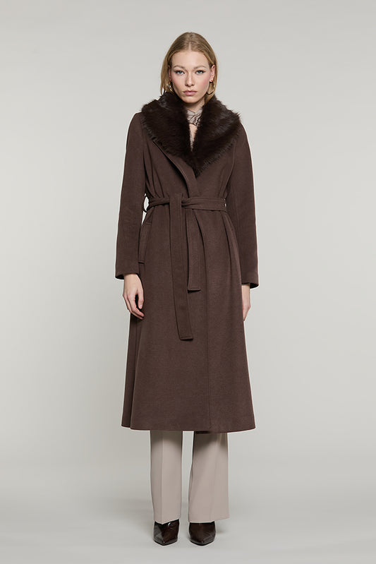 Cappotto ANNAPUR_BIS lungo manica lunga con collo pelliccia staccabile + cintura + tasche - RDA2605550002 - Relish Autunno/Inverno 2026