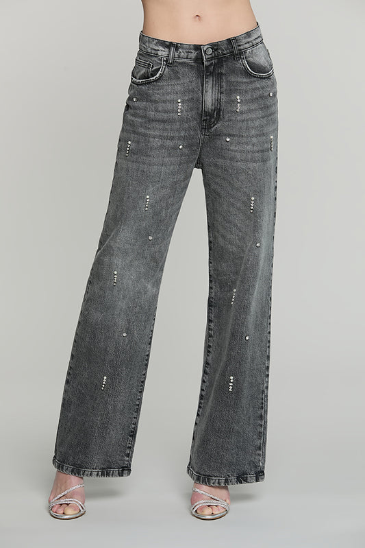 Panta GISELLE_GREY v.media 5 ts loose fit con castoni + pietre + perle denim - RDA2607016039 - Relish Autunno/Inverno 2026