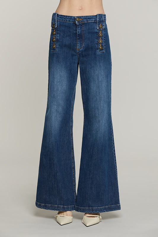 Panta PALENCIA vita alta con passanti punta + dettaglio bottoni denim - RDA2607016041 - Relish Autunno/Inverno 2026