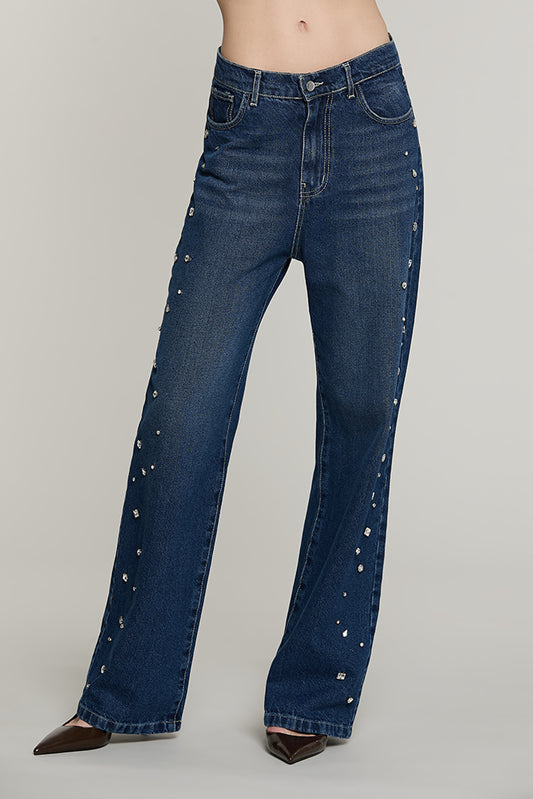 Panta GISELLE_BLUE v.media 5 ts loose fit con castoni + pietre denim blue - RDA2607033038 - Relish Autunno/Inverno 2026