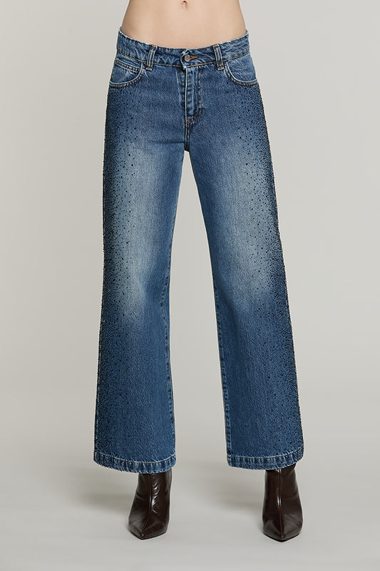 Panta ELLELONG_BLUE vita media straight fit 5 ts con strass denim blue - RDA2607033042 - Relish Autunno/Inverno 2026