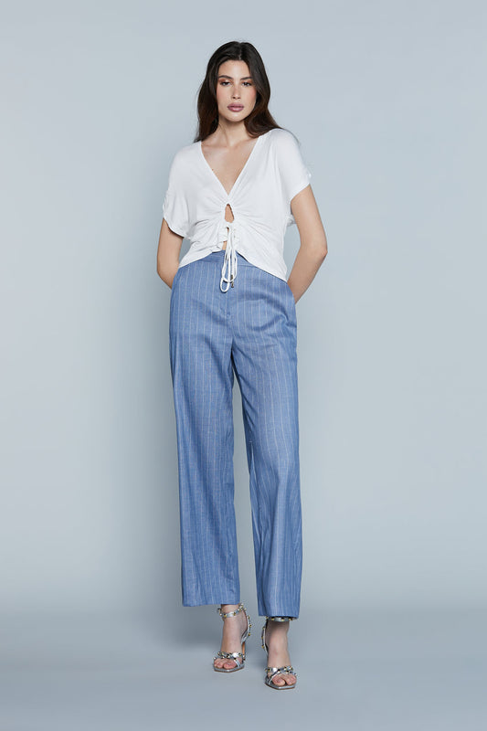 Pantalone CASTELLA Vita Alta con Elastico più Ts Francesi Gessato art. RDP2507650070 Donna Relish Primavera Estate 2025