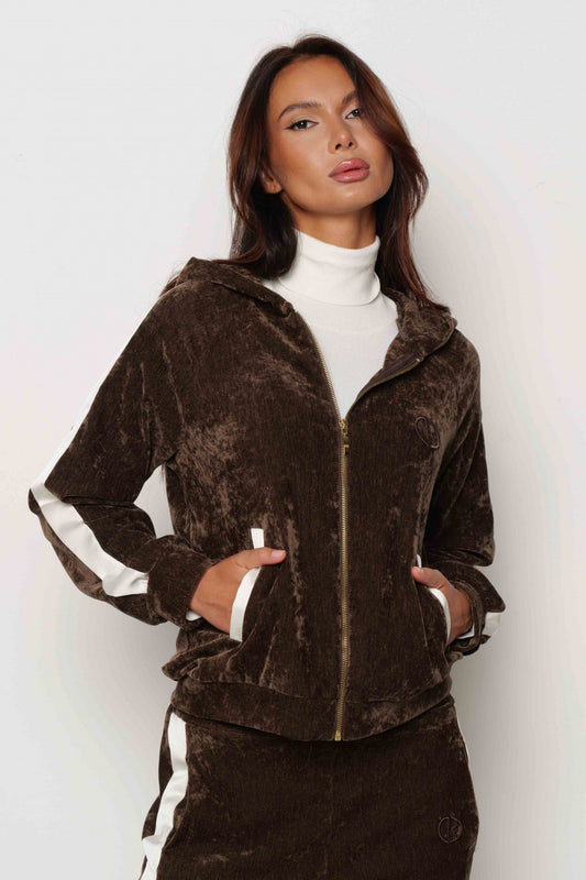 Felpa GIUFFRE in velluto con cappuccio più ricamo logo più bande laterali in raso art. RDA2501006016 Donna Relish Autunno Inverno 2025/2026