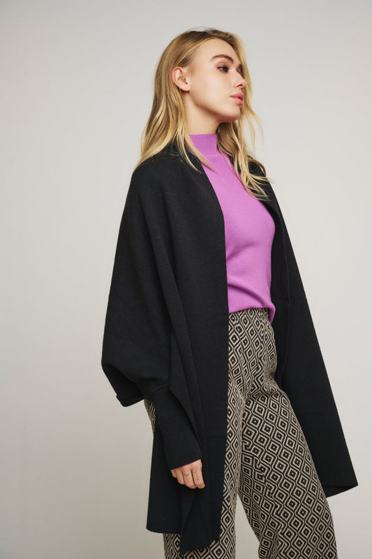 Cardigan AMIKA SCARF PONCHO WITH RIB CUFF Rino & Pelle Autunno Inverno 2024/25 Black - Denny Store