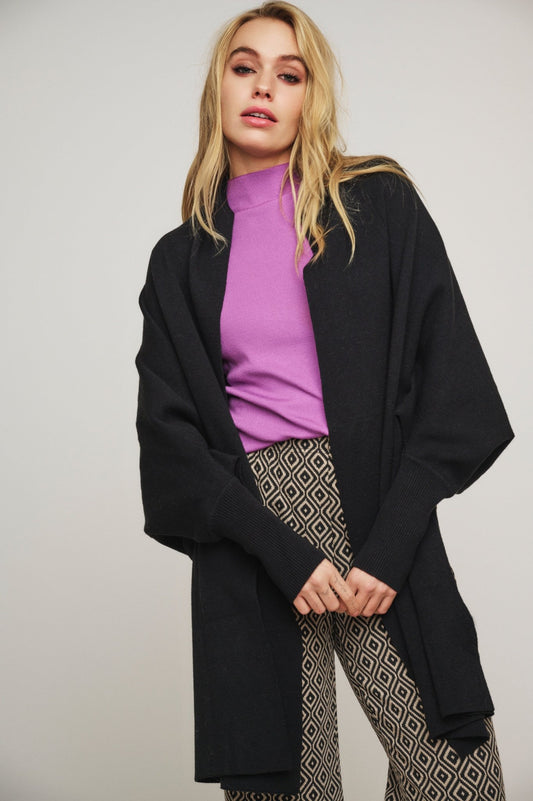 Cardigan AMIKA SCARF PONCHO WITH RIB CUFF Rino & Pelle Autunno Inverno 2024/25 Black - Denny Store