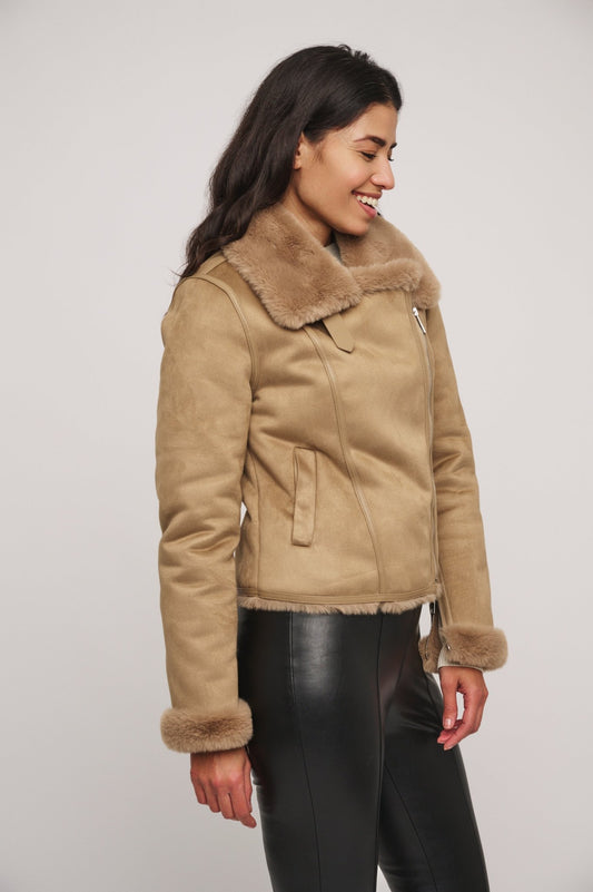 Giacca BACIA FAUX FUR BIKER JACKET - Rino & Pelle - Autunno Inverno 2024/25 - Sand - Denny Store