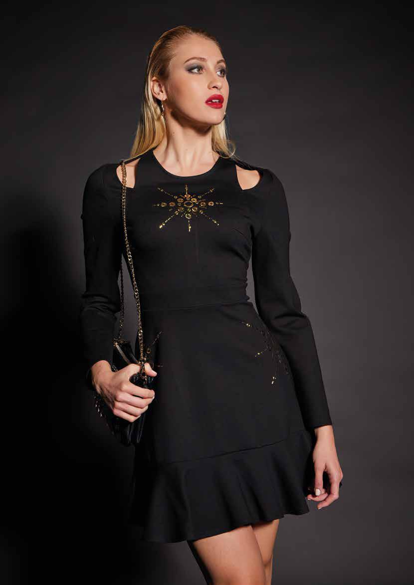 Autunno Inverno Vestito Nero Denny Rose ABITO STAMPATO Large CON