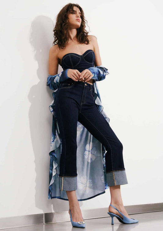 Jeans flare in cotone CON RISVOLTO DENIM- art. 511ND26005 - Denny Rose Primavera Estate 2025 Donna