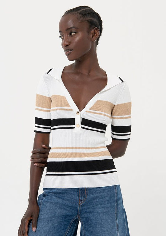 POLO SWEATER CREAMBLACKCAMEL - Fracomina Primavera Estate SS 2024 - FR24ST7004K420N8 - Denny Store Italia