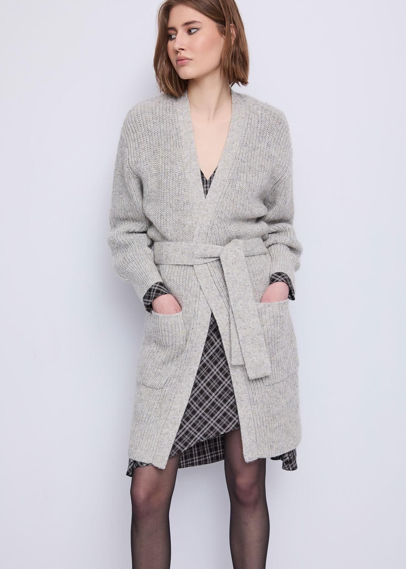 Cappotto da donna in filato lurex con cintura 521BD33001