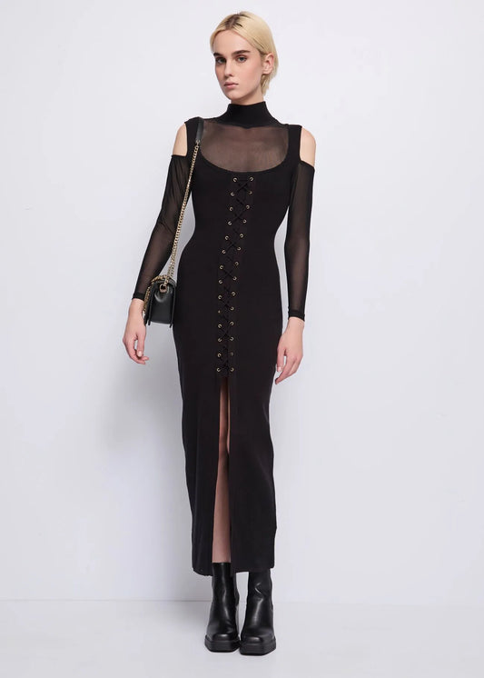 Abito lungo con parti in tulle - art. 521DD13005 - Denny Rose Autunno Inverno 2025/26