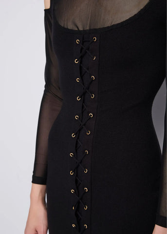 Abito lungo con parti in tulle - art. 521DD13005 - Denny Rose Autunno Inverno 2025/26