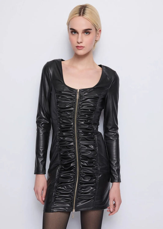 Mini abito nero in similpelle - art. 521DD18001 - Denny Rose Autunno Inverno 2025/26