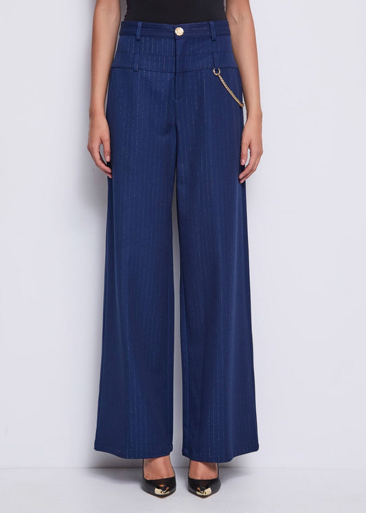 Pantaloni blu gessati con catena - art. 521DD25006  - Denny Rose Autunno Inverno 2025/26