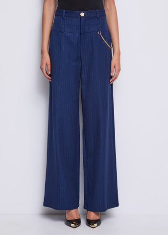 Pantaloni blu gessati con catena - art. 521DD25006  - Denny Rose Autunno Inverno 2025/26