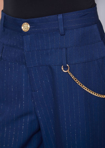 Pantaloni blu gessati con catena - art. 521DD25006  - Denny Rose Autunno Inverno 2025/26
