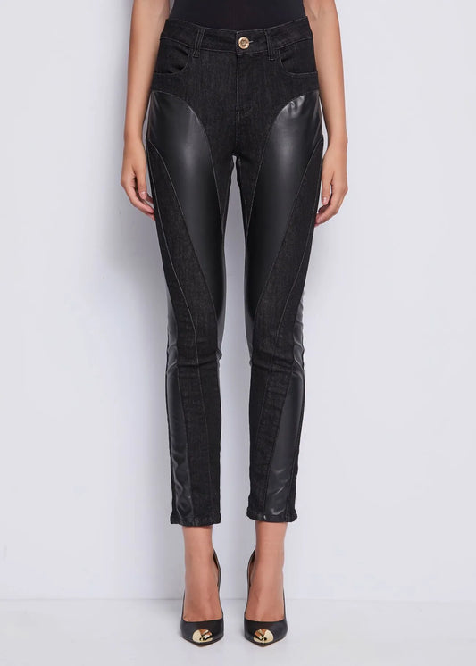 Pantalone denim con inserti in ecopelle - art. 521DD26003 - Denny Rose Autunno Inverno 2025/26
