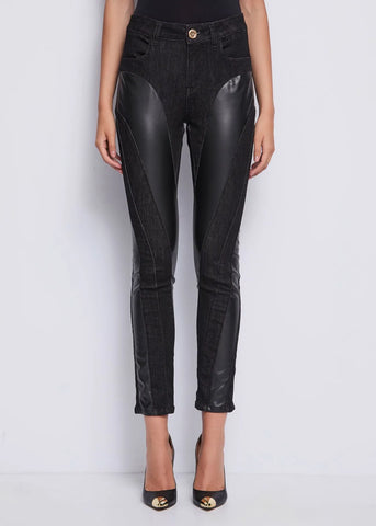 Pantalone denim con inserti in ecopelle - art. 521DD26003 - Denny Rose Autunno Inverno 2025/26