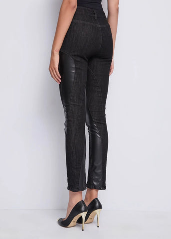 Pantalone denim con inserti in ecopelle - art. 521DD26003 - Denny Rose Autunno Inverno 2025/26