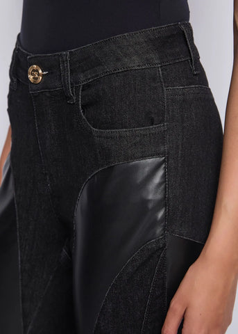 Pantalone denim con inserti in ecopelle - art. 521DD26003 - Denny Rose Autunno Inverno 2025/26