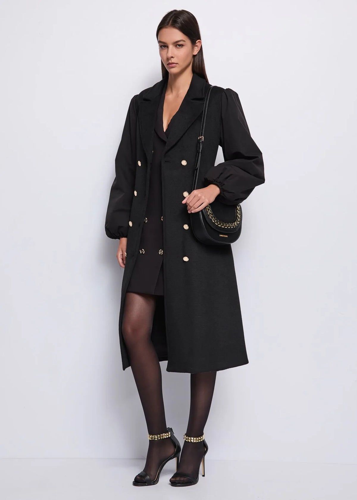 Cappotto doppio petto maniche taffettà - art. 521DD35005 - Denny Rose Autunno Inverno 2025/26