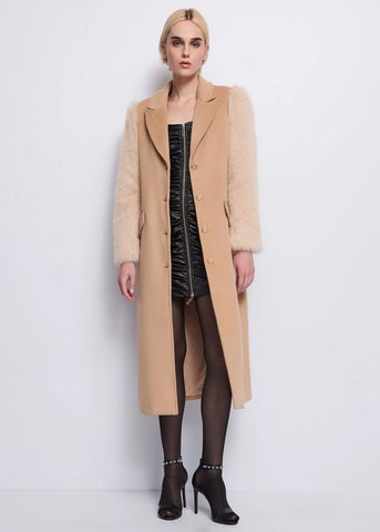 Cappotto monopetto con maniche in eco pelliccia- art. 521DD35008 - Denny Rose Autunno Inverno 2025/26