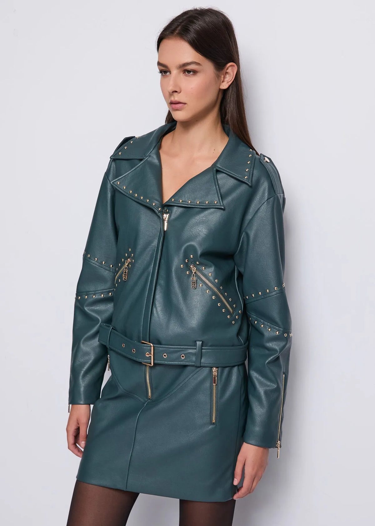 Chiodo in eco pelle con cintura - art. 521DD38003 - Denny Rose Autunno Inverno 2025/26