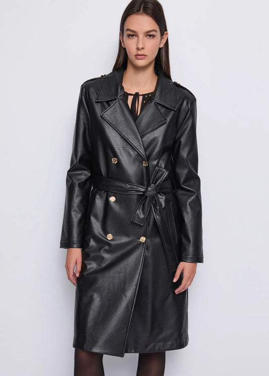 Cappotto doppiopetto in ecopelle - art. 521DD38004 - Denny Rose Autunno Inverno 2025/26