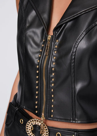 Top nero in similpelle con borchie - art. 521DD48001 - Denny Rose Autunno Inverno 2025/26