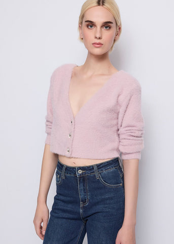 Cardigan in maglia con catena strass - art. 521DD53001 - Denny Rose Autunno Inverno 2025/26 Colore  ROSA