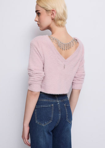 Cardigan in maglia con catena strass - art. 521DD53001 - Denny Rose Autunno Inverno 2025/26 Colore  ROSA