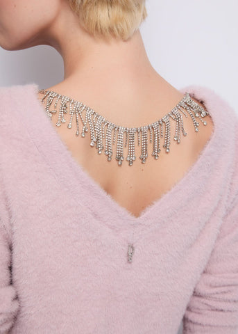 Cardigan in maglia con catena strass - art. 521DD53001 - Denny Rose Autunno Inverno 2025/26 Colore  ROSA