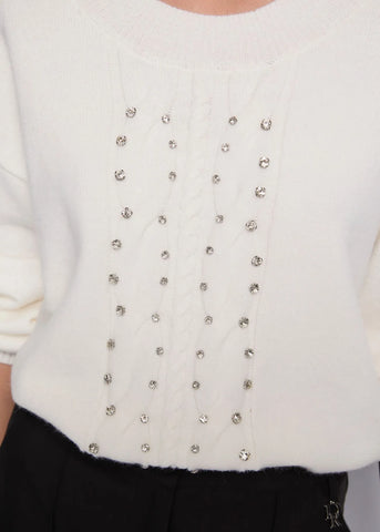 Maglia bianca in lana con strass  - art. 521DD53010- Denny Rose Autunno Inverno 2025/26