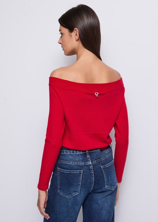 Maglia rossa con logo e strass - art. 521DD53013 - Denny Rose Autunno Inverno 2025/26