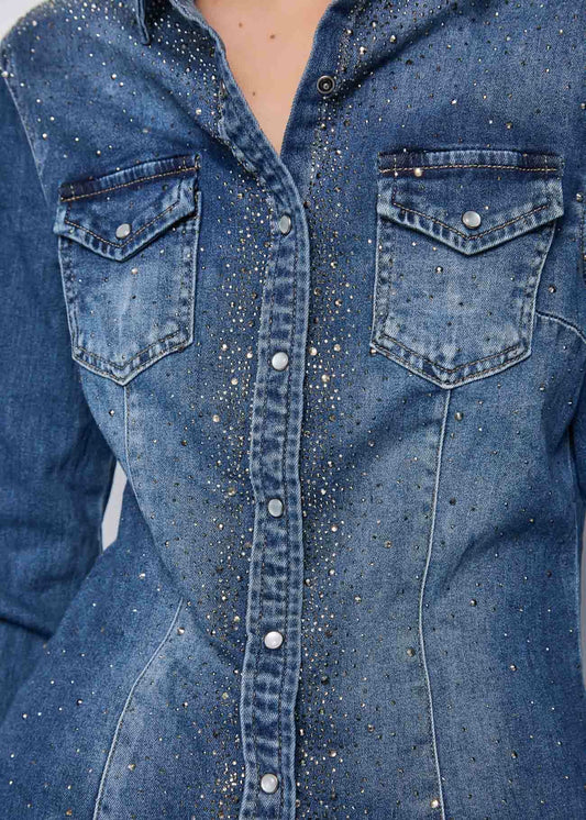 Camicia denim con strass - art. 521ND46002  - Denny Rose Autunno Inverno 2025/26