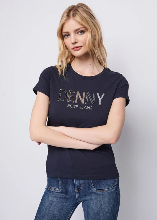 T-shirt blu in cotone con logo  - art. 521ND64019  - Denny Rose Autunno Inverno 2025/26