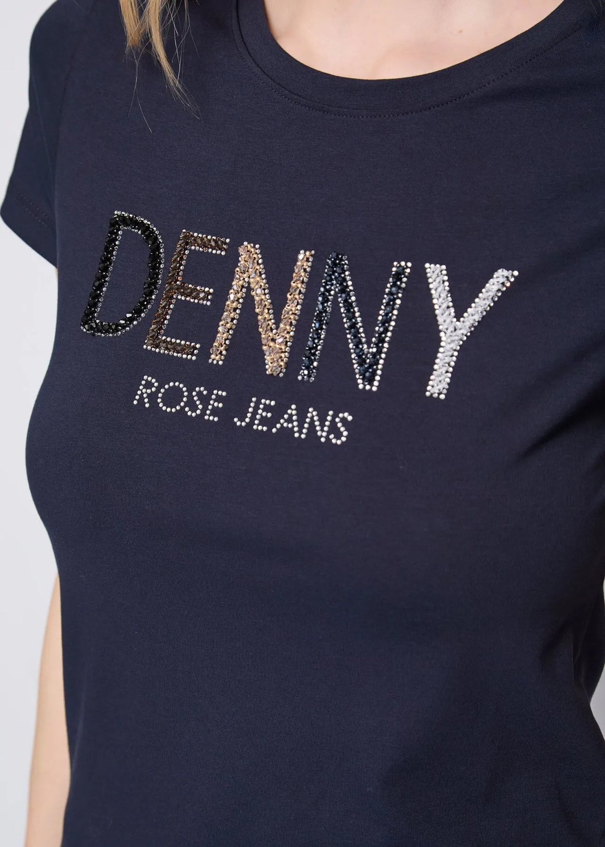 T-shirt blu in cotone con logo  - art. 521ND64019  - Denny Rose Autunno Inverno 2025/26
