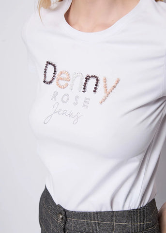 T-shirt bianca in cotone con logo  - art. 521ND64020  - Denny Rose Autunno Inverno 2025/26