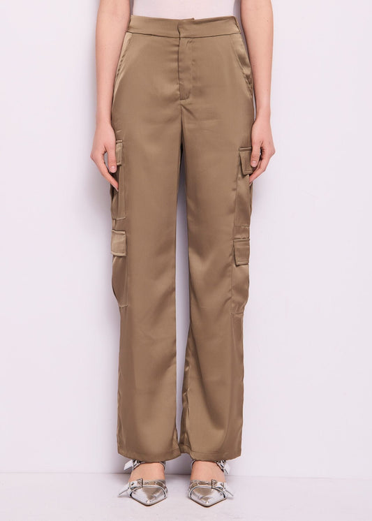 Pantaloni cargo in raso marrone TROUSERS - art. 511ND25018 - Denny Rose Primavera Estate 2025 Donna