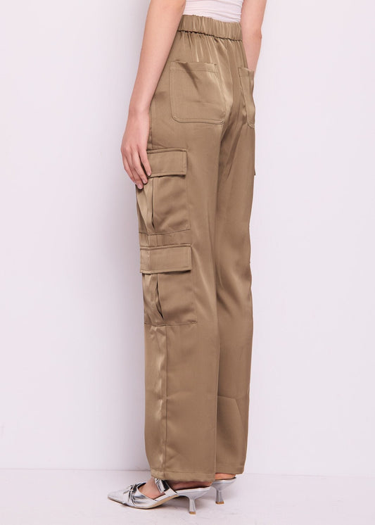 Pantaloni cargo in raso marrone TROUSERS - art. 511ND25018 - Denny Rose Primavera Estate 2025 Donna