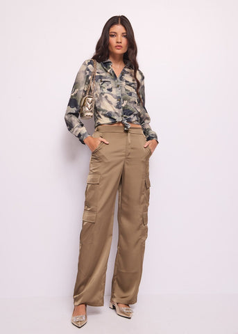 Pantaloni cargo in raso marrone TROUSERS - art. 511ND25018 - Denny Rose Primavera Estate 2025 Donna