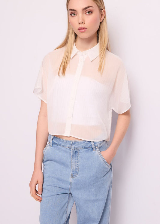 Camicia gessata cropped SHIRT - art. 511ND45023 - Denny Rose Primavera Estate 2025 Donna